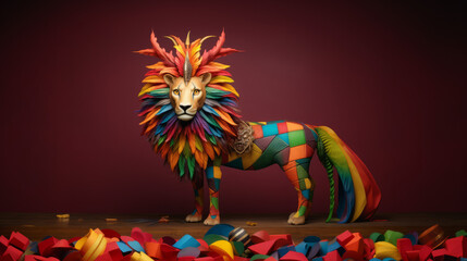 Fantasy abstract art of a lion in rainbow colors