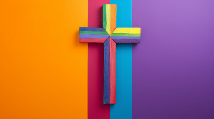 Cross with rainbow colors, generated with ai
