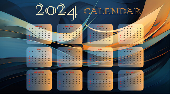 happy new year english calendar 2024 template in modern style vector, 2024 monthly planner calendar template with schedule months and dates