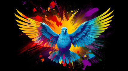 Obraz premium A white pigeon with rainbow colors