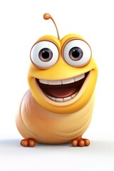 Naklejka premium funny cartoon character cute worm 3d animation Made with Generative AI