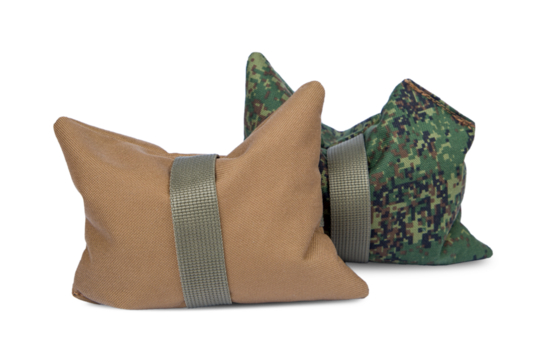 Shooting Rest Bag. Grasping support bag for firearm stability. Isolated on white background.