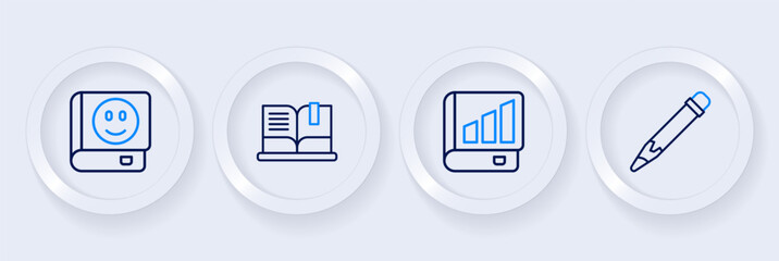 Set line Pencil with eraser, Financial book, Open and Book icon. Vector