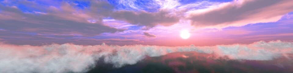 Panorama of clouds. Panorama of the sky. Above the clouds.
3D rendering
