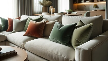 Close-up photo of a fabric sofa in a modern living space that embodies the French country home interior design style