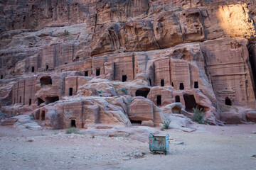 Theater necropolis at the end of the streets of facades in Petra, Jordan