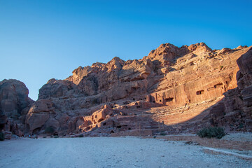Theater of Petra in the historic and archaeological city of Petra, Jordan