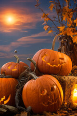 Naklejka na ściany i meble jack o lantern halloween pumpkin on the hay