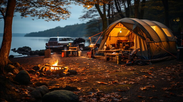 Evening Campfire Tent Community