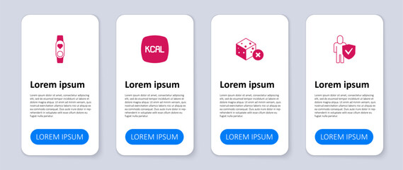 Set Healthy lifestyle, No sugar free, Kcal and Smart watch with heart. Business infographic template. Vector