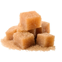 Pieces of cane brown sugar on transparent background. Brown sugar png. Brown sugar cube