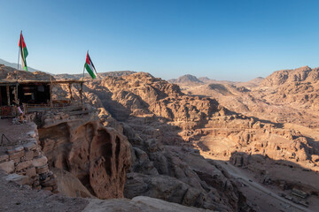 Panoramic view Theater of Petra in the historic and archaeological city of Petra, Jordan with...