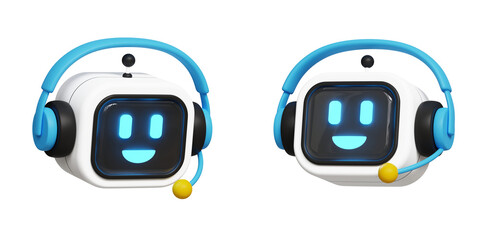 3D AI support concept. Customer support service, Chat Bot, artificial intelligence, bot mind. Robot with headphones. 3d illustration - obrazy, fototapety, plakaty