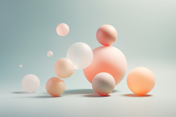 floating matte pastel bubble balls of different sizes isolated on plain blue studio background