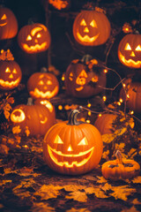jack o lantern halloween pumpkin on the garden