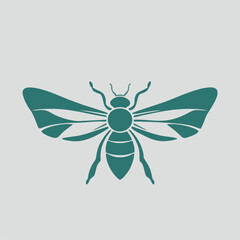Bee icon or silhouette. Vector logotype isolated on green background.
