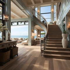 Fototapeta premium Spacious coastal foyer with vaulted ceiling 