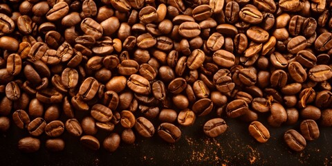 Naklejka premium coffee beans on wood table, landscape banner with copy space, classic and clean, professional food photography, close up