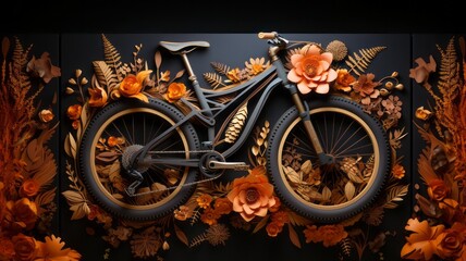 artistic bicycle with flowers made of paper