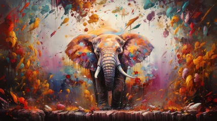 Poster Animal portrait of an elephant as a colorful abstract oil painting © senadesign