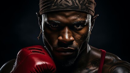 Fototapeta na wymiar Serious young boxer portrait exudes confidence and determination in an intense boxing match