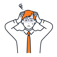 頭を抱えて悩む若いビジネスマンのシンプルなベクターイラスト素材