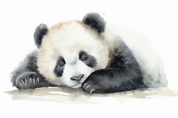 Sleeping panda made with watercolors on a white background. Generative AI