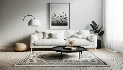 Photo of a contemporary living room with Scandinavian boho design elements