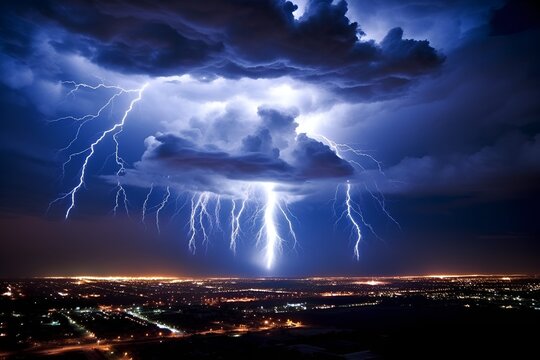 Captivating Thunder and Lightning Illuminating the Night Sky with Dramatic Energy