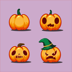 Set halloween pumpkin with scary faces