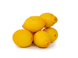 Fresh lemons on a white background. Lemon fruit close-up.