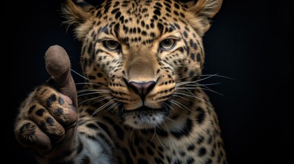 Portrait of friendly cheetah making thumbs up.