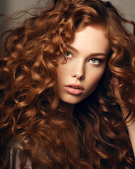 Fototapeta premium young girl with beautiful curly brown hair