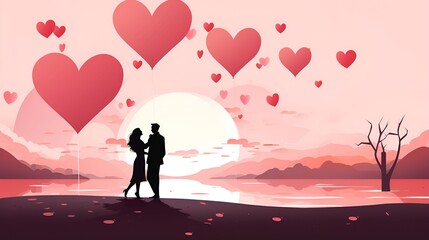 Lovers Day Bliss, Romantic Couple Vector Art, Love themed Presentation and Card Design, by Generative AI.