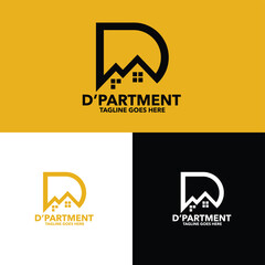 D logo design with windows and roof silhouette perfect for construction, home for rent, real estate, building and apartment