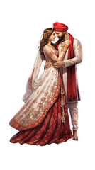 Illustration of Indian wedding couple dressed in traditional kurta and lehenga
