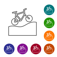 Black line Mountain bicycle icon isolated on white background. Bike race. Extreme sport. Sport equipment. Set icons in color circle buttons. Vector