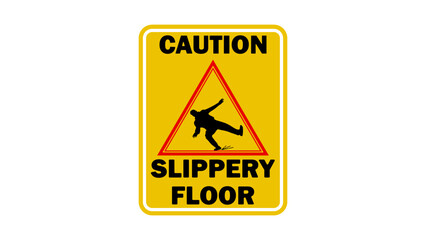Caution Slippery Floor Sign, yellow sign with illustration and text