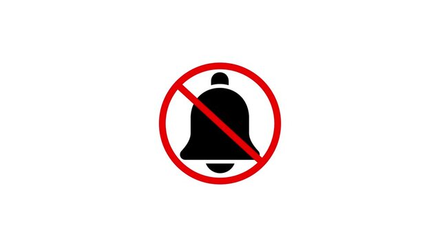No noise sign silent mood Stop bells icon animated on black background. e_1363