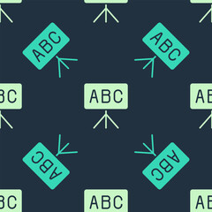 Green and beige Chalkboard icon isolated seamless pattern on blue background. School Blackboard sign. Vector