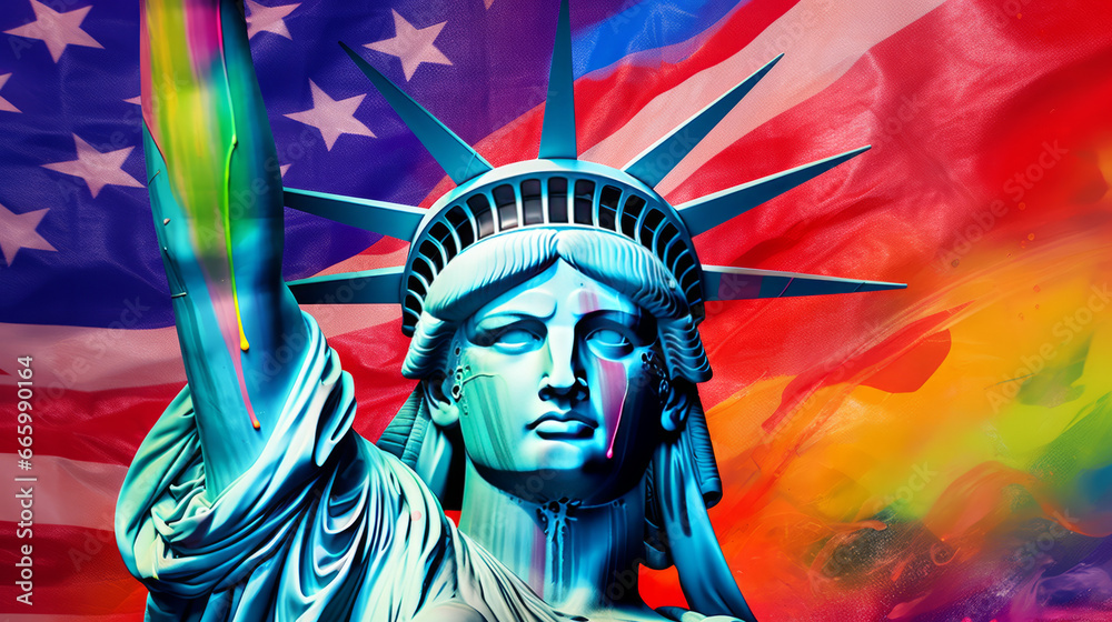 Wall mural lgbtq+ statue of liberty with flag