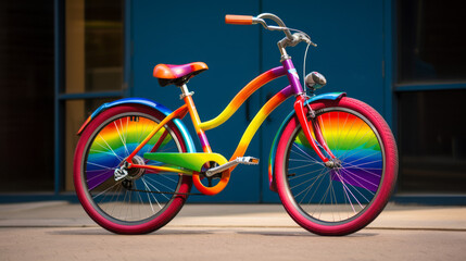 Fototapeta premium A lgbtq bicycle on a rainbow color background