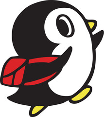 かわいいシンプルペンギン　楽しくお出かけポーズ