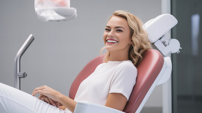 smiling woman sitting on a dentist's chair