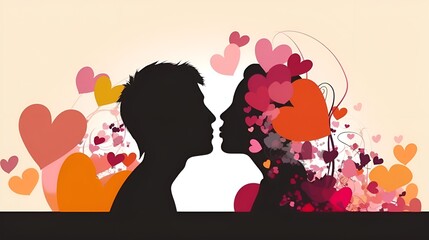 Valentine's Love, Romantic Couples Vector Art, Ideal for Creating Love filled Cards and Backgrounds, by Generative AI.