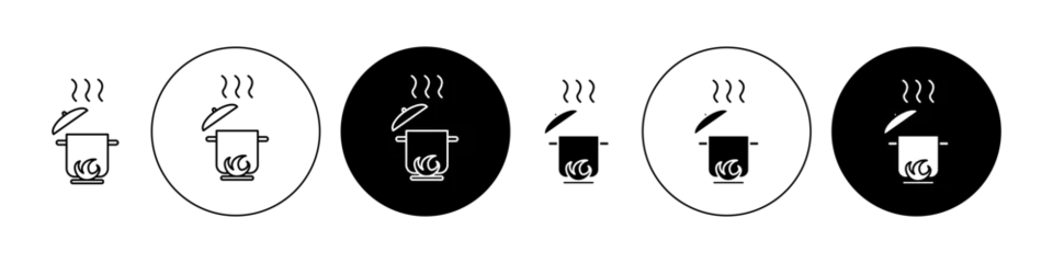 Poster Cooking pot icon set in black. boiling casserole symbol. steam saucepan symbol for Ui designs. © Digisha