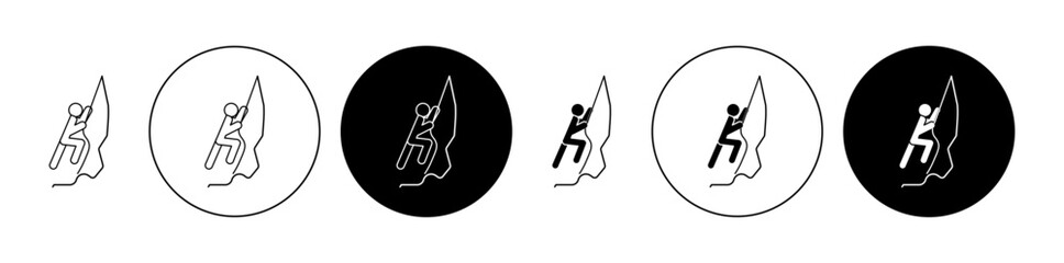 Rappelling icon set in black. rock climber climbing vector sign for Ui designs. - obrazy, fototapety, plakaty