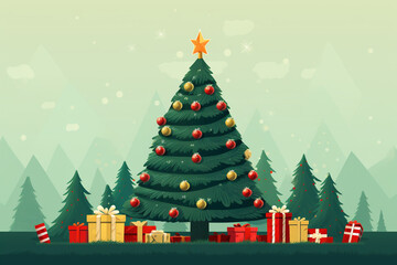 christmas theme with christmas tree and giftbox 