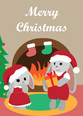 christmas card with rabbit