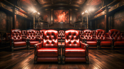 Luxury theater empty red chairs